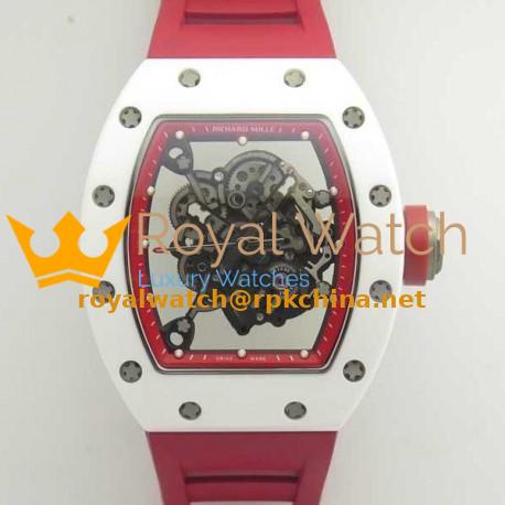 Replica Richard Mille RM055 KV V2 White Ceramic Red Skeleton Dial M8215