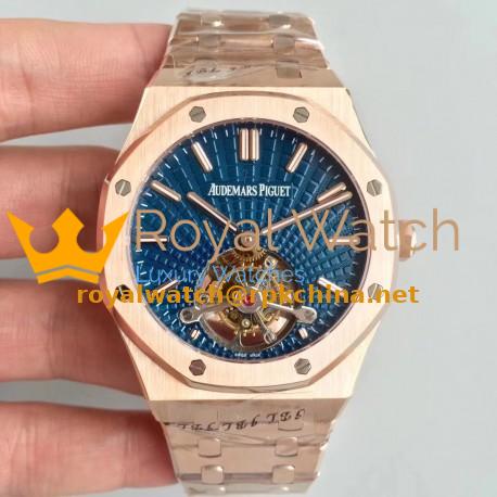 Replica Audemars Piguet Royal Oak Tourbillon Extra Thin 26522 R8 Rose Gold Blue Dial Swiss 2924