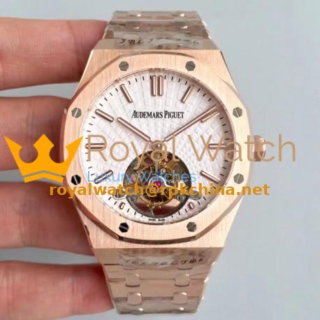Replica Audemars Piguet Royal Oak Tourbillon Extra Thin 26522 R8 Rose Gold White Dial Swiss 2924