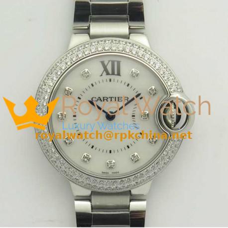 Replica Ballon Bleu De Cartier Ladies 33MM V6 Stainless Steel & Diamond Mother Of Pearl Dial Swiss Ronda Quartz