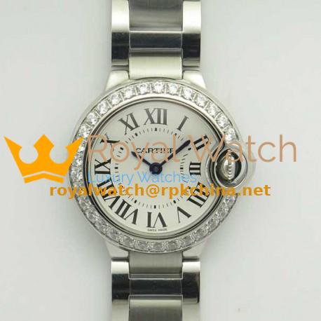 Replica Ballon Bleu De Cartier Ladies 28MM W4BB0015 V6 Stainless Steel & Diamond White Dial Swiss Ronda Quartz