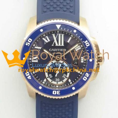 Replica Calibre De Cartier Diver WGCA0009 42MM JF Rose Gold Blue Dial A23J
