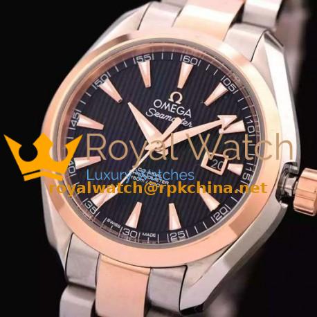 Replica Omega Aqua Terra Lady 34MM Rose Gold & Stainless Steel Black Dial Swiss 8520