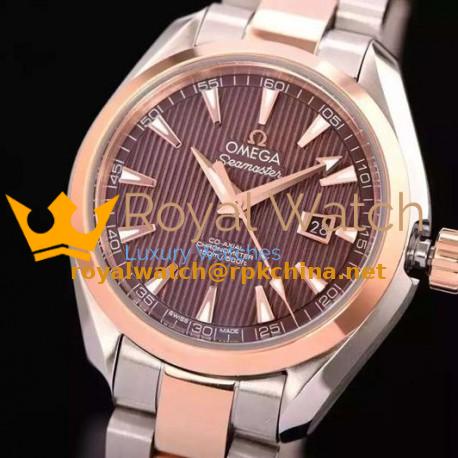 Replica Omega Aqua Terra Lady 34MM Rose Gold & Stainless Steel Brown Dial Swiss 8520