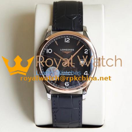 Replica Longines Record L2.821.4.56.2 AF Stainless Steel & Rose Gold Black Dial Swiss L888.4