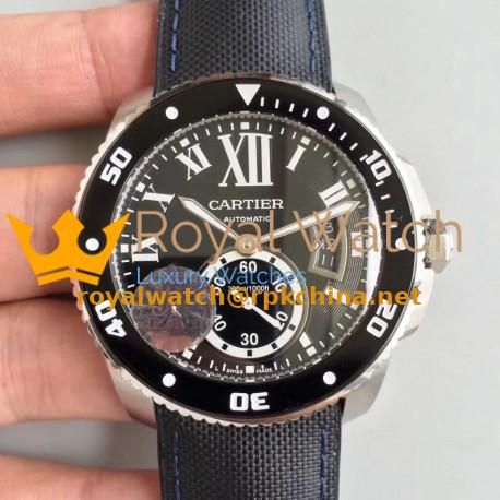 Replica Calibre De Cartier Diver W7100056 42MM JF Stainless Steel Black Dial A23J