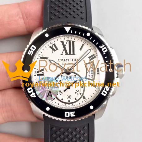 Replica Calibre De Cartier Diver 42MM JF Stainless Steel White Dial A23J