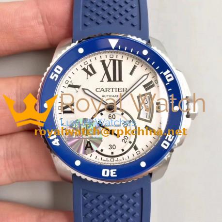 Replica Calibre De Cartier Diver 42MM JF Stainless Steel White Dial A23J