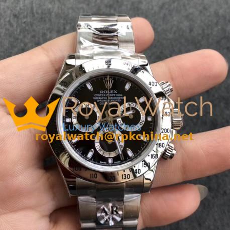 Replica Rolex Daytona Cosmograph 116520 AR V2 Stainless Steel 904L Black Dial Swiss 4130 Run 6@SEC