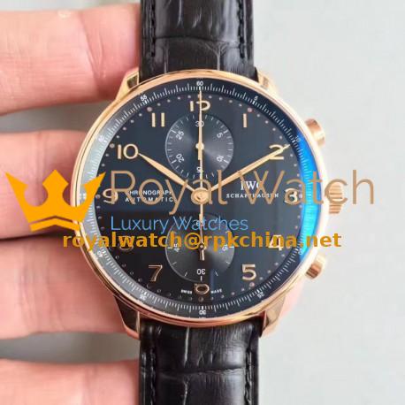 Replica IWC Portugieser Chronograph IW371482 ZF Rose Gold Black Dial Swiss 7750