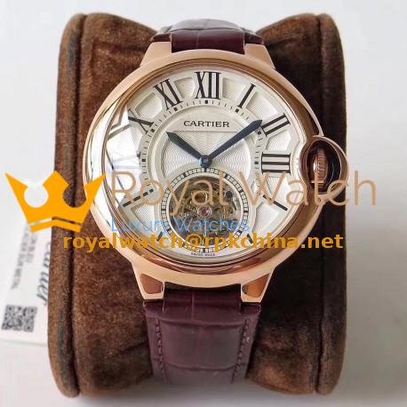 Replica Ballon Bleu De Cartier Flying Tourbillon W6920001 N Rose Gold Silver Dial Swiss 9452MC