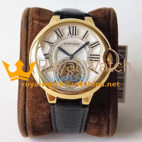 Replica Ballon Bleu De Cartier Flying Tourbillon W6920001 N Yellow Gold Silver Dial Swiss 9452MC