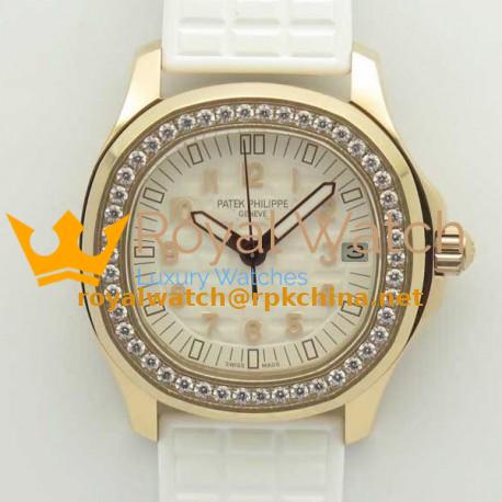 Replica Patek Philippe Aquanaut Luce Ladies 5068R-010 TW Rose Gold & Diamonds White Dial Swiss 324SC