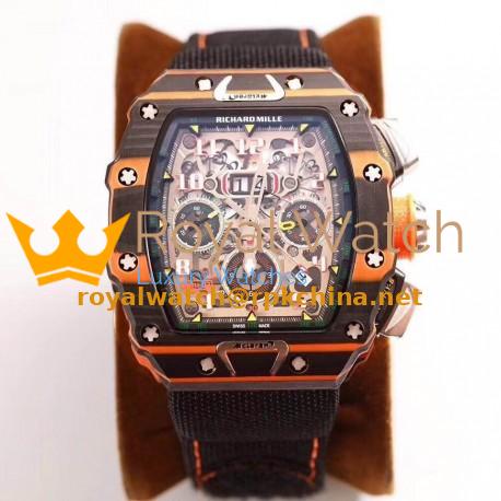 Replica Richard Mille RM011-03 McLaren Automatic Flyback Chronograph KV Brown & Orange Forged Carbon Skeleton Dial Swiss 7750