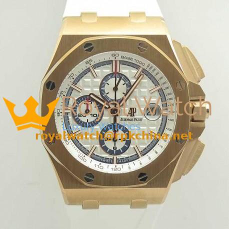 Replica Audemars Piguet Royal Oak Offshore Chronograph 2017 26408OR.OO.A010CA.01 JF V2 Rose Gold White Dial Swiss 3126