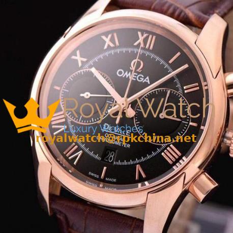 Replica Omega De Ville 42MM Chronograph Rose Gold Black Dial Swiss 9301