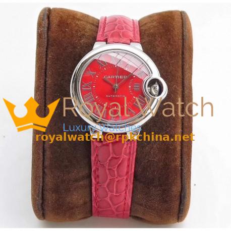 Replica Ballon Bleu De Cartier 33MM WSBB0022 TW Stainless Steel Red Dial Seiko NH05A