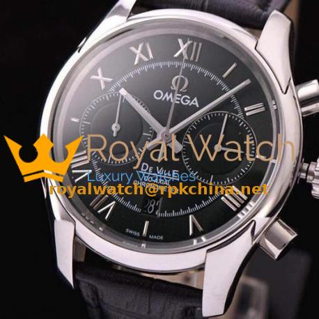 Replica Omega De Ville 42MM Chronograph Stainless Steel Black Dial Swiss 9300