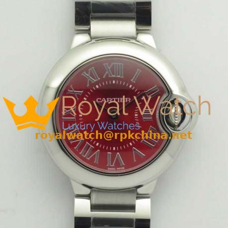 Replica Ballon Bleu De Cartier Ladies 33MM WSBB0022 V6 Stainless Steel Red Dial Swiss Ronda Quartz