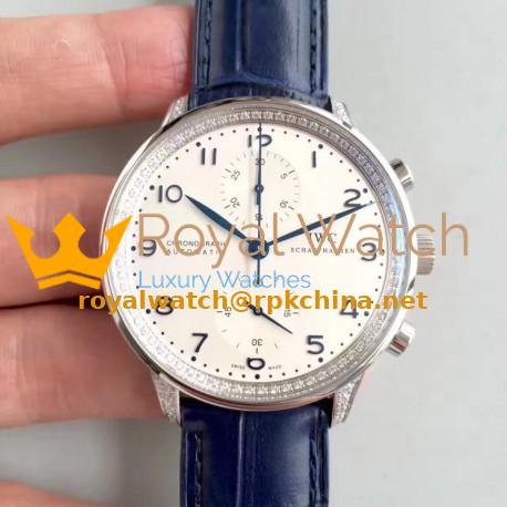 Replica IWC Portugieser Chronograph IW371445 ZF Stainless Steel & Diamonds White Dial Swiss 7750