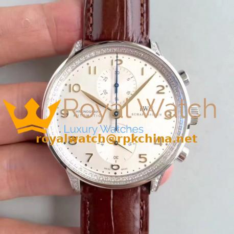 Replica IWC Portugieser Chronograph IW371445 ZF Stainless Steel & Diamonds White Dial Swiss 7750