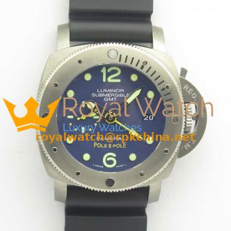 Replica Panerai Luminor Submersible 1950 3 Days GMT Special Edition Pole2Pole PAM719 VS V2 Titanium Blue Dial Swiss P9001