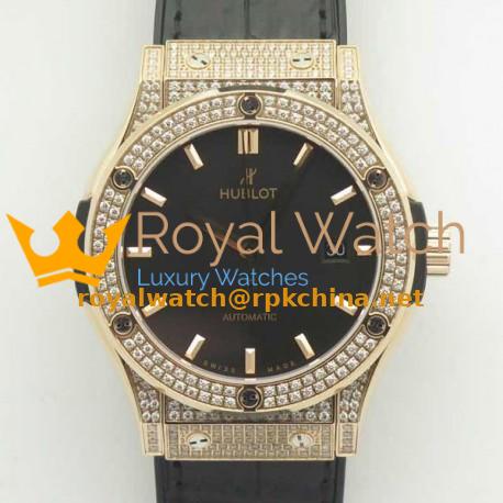 Replica Hublot Classic Fusion King Gold Pave 42MM 511.OX.1181.LR.1704 F16 Rose Gold & Diamonds Black Dial Swiss 2892