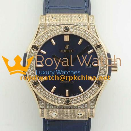 Replica Hublot Classic Fusion King Gold Pave 42MM 511.OX.1181.LR.1704 F16 Rose Gold & Diamonds Blue Dial Swiss 2892