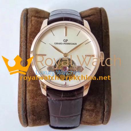 Replica Girard Perregaux 1966 Tourbillon Sous Pont D'Or 99535-52-131-BKBA N Rose Gold White Dial Swiss Tourbillon