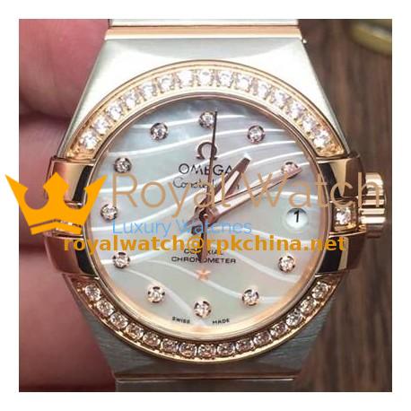Replica Omega Constellation Double Eagle Lady 27MM Stainless Steel & Rose Gold Blue Dial Swiss 8520