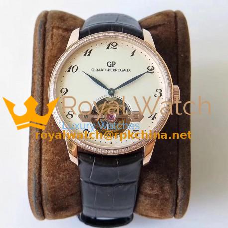 Replica Girard Perregaux 1966 Tourbillon Sous Pont D'Or 99535-52-131-BKBA N Rose Gold & Diamond White Dial Swiss Tourbillon