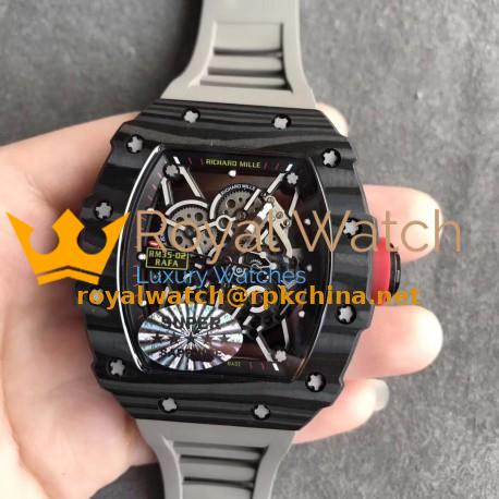 Replica Richard Mille RM35-02 Rafael Nadal KV V2 Forged Carbon Black Skeleton Dial M8215