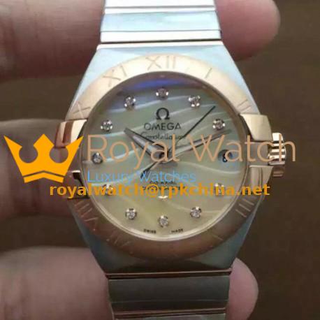 Replica Omega Constellation Double Eagle Lady 27MM Stainless Steel & Rose Gold Gold Dial Swiss 8520