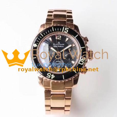 Replica Blancpain Fifty Fathoms Flyback Chronograph 5085F-3630-52 UF Rose Gold Black Dial Swiss 7750