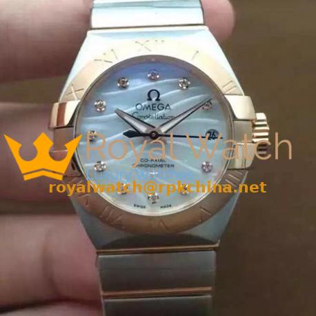 Replica Omega Constellation Double Eagle Lady 27MM Stainless Steel & Rose Gold Pearl Dial Swiss 8520