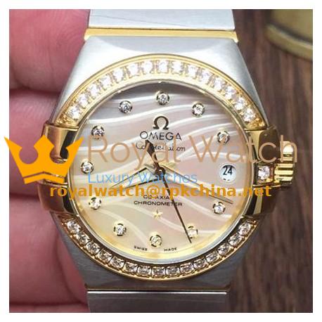 Replica Omega Constellation Double Eagle Lady 27MM Stainless Steel & Yellow Gold Gold Dial Swiss 8520