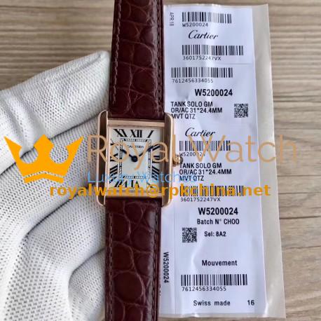 Replica Cartier Tank Solo Ladies 31MM W5200024 TK Rose Gold Silver Dial Swiss Ronda Quartz