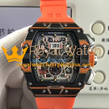 Replica Richard Mille RM011-03 McLaren Automatic Flyback Chronograph KV Black & Orange Forged Carbon Skeleton Dial Swiss 7750