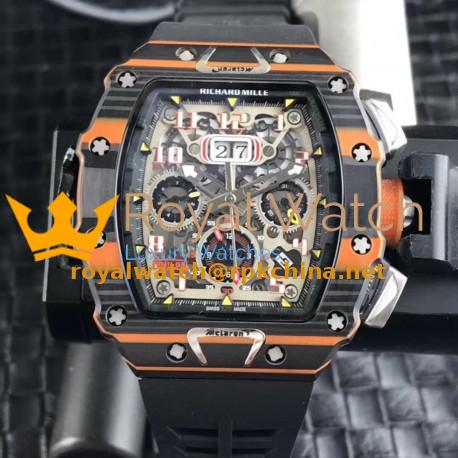 Replica Richard Mille RM011-03 McLaren Automatic Flyback Chronograph KV Black & Orange Forged Carbon Skeleton Dial Swiss 7750