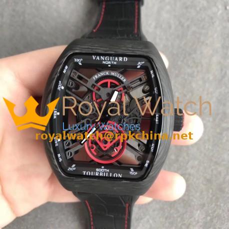 Replica Franck Muller Vanguard Skeleton V 45 S6 SQT CARBONE NR N Carbon Fiber Black & Red Skeleton Dial M9015