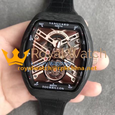 Replica Franck Muller Vanguard Skeleton V 45 S6 SQT CARBONE NR N Carbon Fiber Black & Rose gold Skeleton Dial M9015