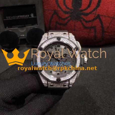 Replica Hublot Big Bang King Power Foudroyante 715.CI.1110.RX HBB V6 Stainless Steel & Diamonds Black Dial Swiss 7750