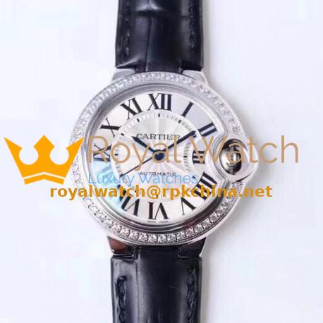 Replica Ballon Bleu De Cartier 33MM W4BB0016 TW Stainless Steel & Diamonds Silver Dial Seiko NH05A