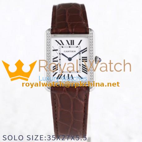Replica Cartier Tank Solo Ladies 35MM AF Stainless Steel White Dial Swiss Ronda Quartz