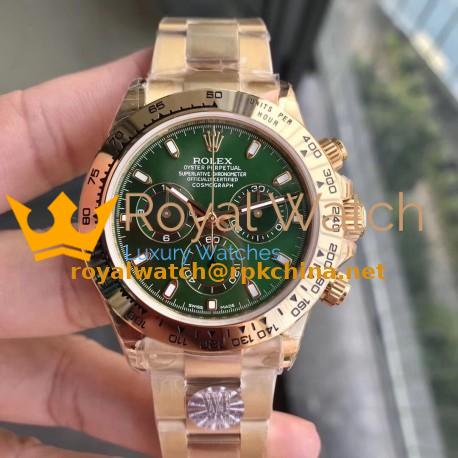 Replica Rolex Daytona Cosmograph 116508 WF Yellow Gold Green Dial Swiss 7750 Run 6@SEC