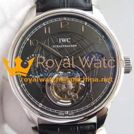 Replica IWC Portuguese Tourbillon Moonphase Power Reserve Stainless Steel Black Dial Swiss IWC Tourbillon
