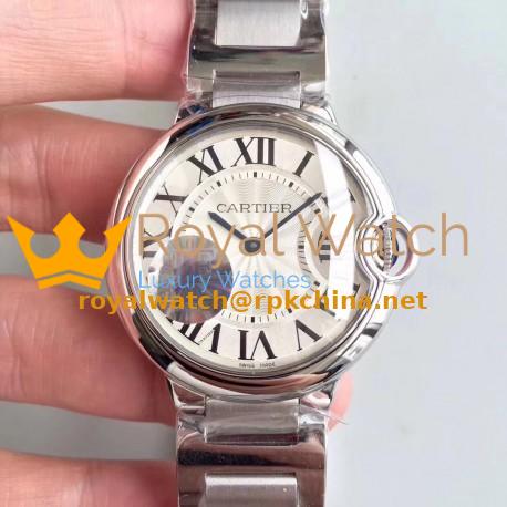 Replica Cartier Ballon Bleu 36MM W6920046 JF Stainless Steel Silver Dial Swiss Ronda Quartz