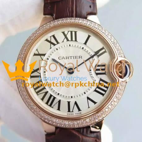 Replica Cartier Ballon Bleu Rose Gold & Diamonds White Dial Swiss 2836-2