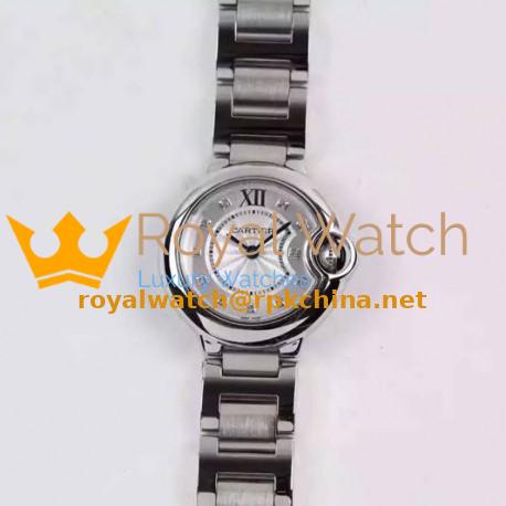 Replica Cartier Ballon Bleu 28MM Ladies Stainless Steel Silver Dial Swiss Ronda Quartz