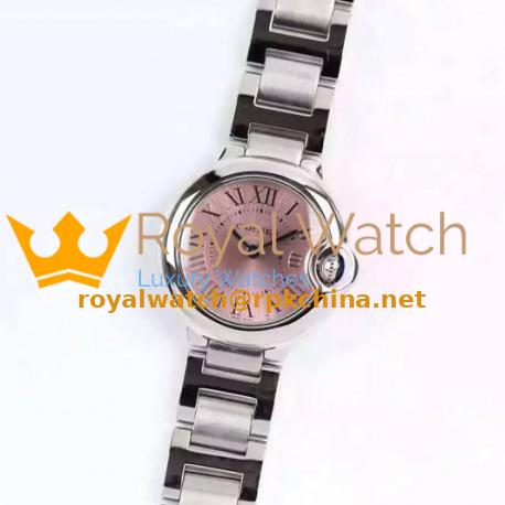 Replica Cartier Ballon Bleu 28MM Ladies Stainless Steel Pink Dial Swiss Ronda Quartz